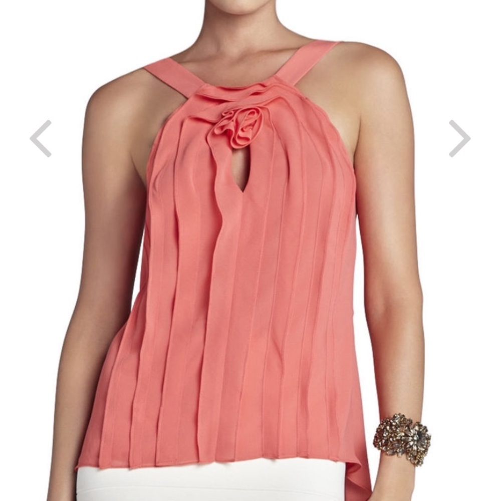 BCBG maxazria Malena coral ruffle top